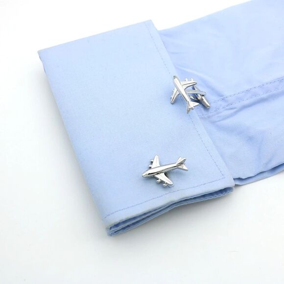 Silver tone Airplane Aviator Cufflinks for Men – Pilot, Traveler - Picture 3 of 5